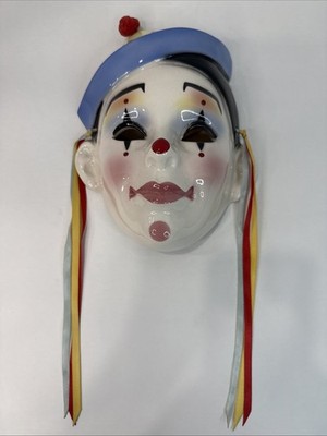 Vtg 1989 Clay Art Ceramic Clown Wall Mask Hand Painted w/Glossy Glazed Finish 