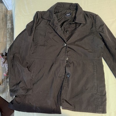 Gap Button Up Black Women s Jacket Size XL Long Sleeve Collared Rain Windbreaker