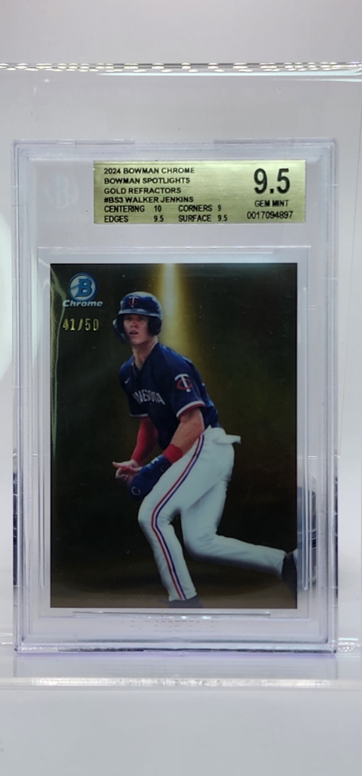 2024 Bowman Chrome Walker Jenkins Gold Spotlights Refractor 41/50 GM 9.5