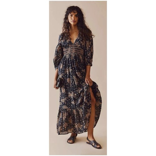 New Free People Golden Hour Black & Tan Combo Maxi Dress Size Medium - Picture 2 of 18