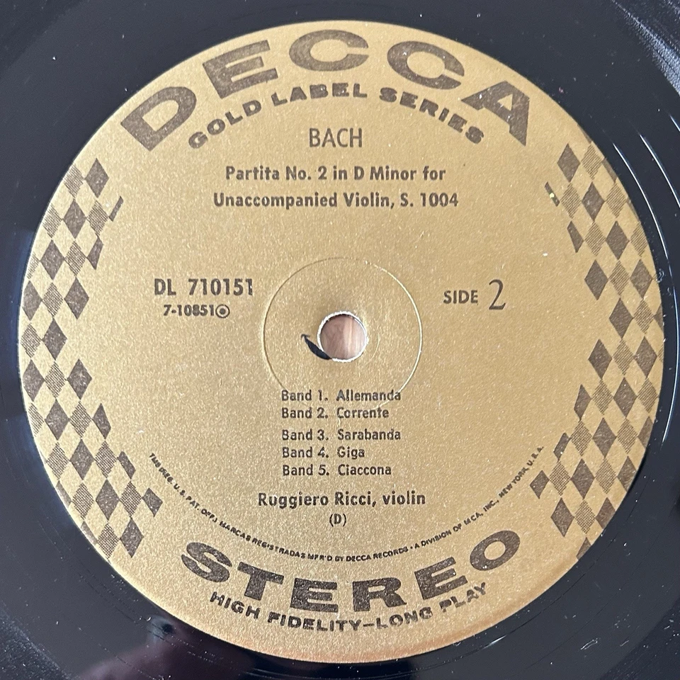 Ricci Violin Bach Sonata & Partita No. 2 Unaccompanied Decca DL 710151 Stereo NM - Image 4 of 4