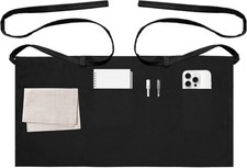 Server Apron 1 Pack 3 Pockets Black Waist Half 12 Inch