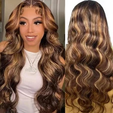 Ombre Lace Front Wigs Human Hair 13x4 Highlight 4/27 Body Wave Wig Pre Plucke...