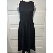 Mango MNG Organic Black Cotton Smocked Bodice Sleeveless Midi Dress XS