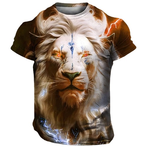 Men's Cartoon 3D Printed Lion Graphic Short Sleeve T-shirt in Sizes XS to 6XL -