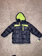 XERSION-Boys-Winter-Jacket Hood-Size 8 Small-Black-With Green-100 Polyester-NEW