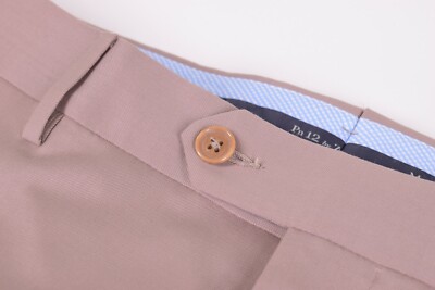 Zanella NWT Pn12 Flat Front Dress Pant In Khaki/Beige Stretch Wool Size 35
