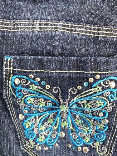 Candies Girl's Dark Indigo Denim Capris With Beading/Embroidery/Glitter. Sz 16 - Picture 4 of 6