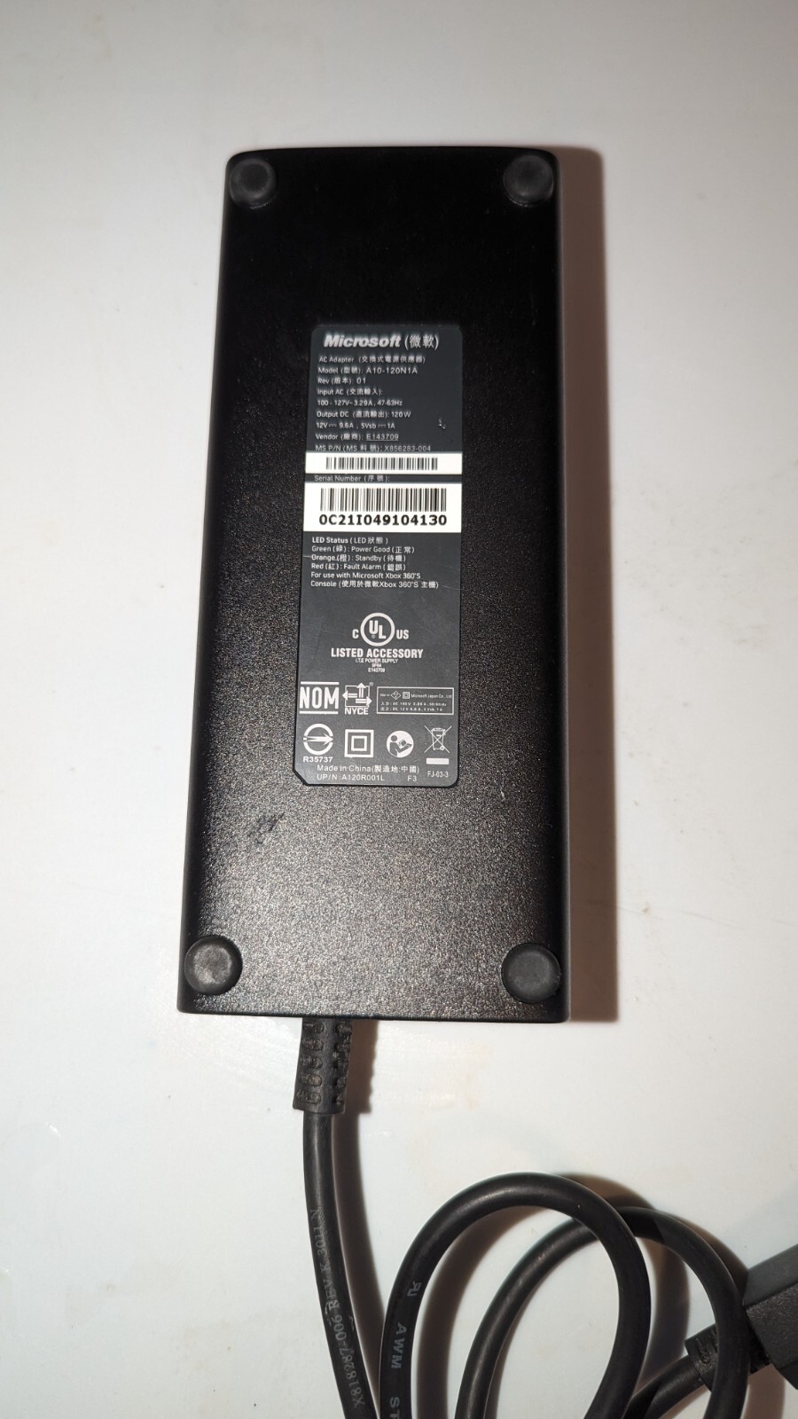 Genuine Microsoft Xbox 360 Slim Power Supply A10120N1A AC Adapter