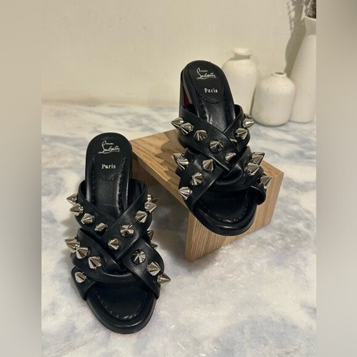 Christian Louboutin SS23 Spika Club 55 Slipper-mule In Black Leather, Size 6US - Picture 9 of 13