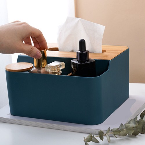 Multifunktionale Tissue Box Kunststoff Holzdeckel Schreibtisch Tissue Box Organizer