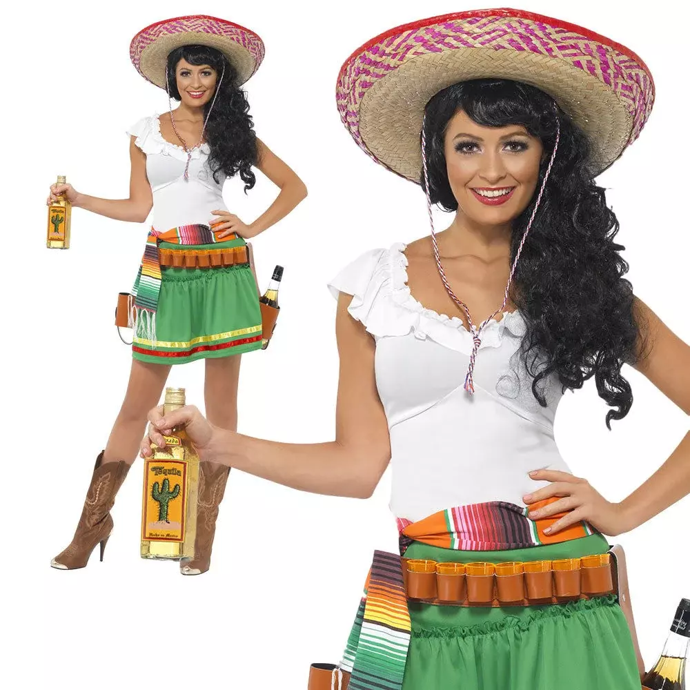 Mexican Tequila Shooter Girl Costume Cowgirl Womens Fancy Dress