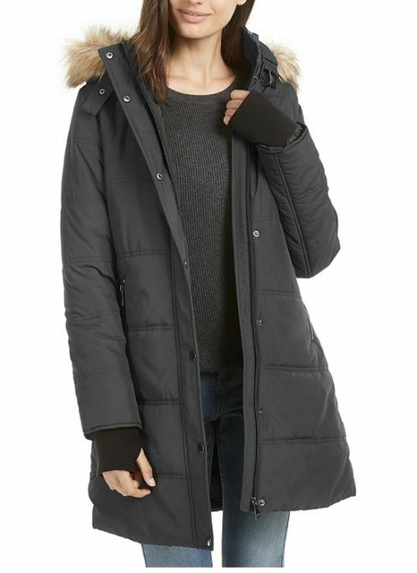 Faux-fur-trim Hooded Puffer Coat Concre 