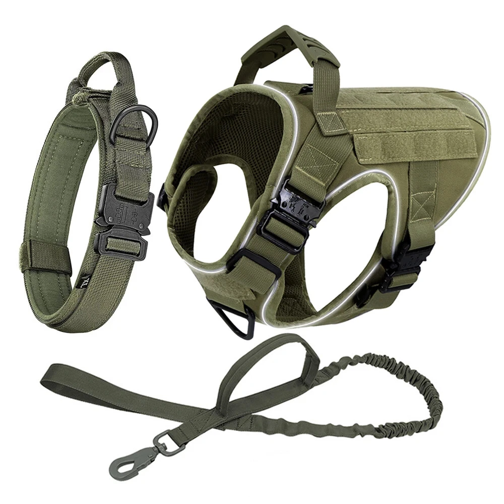 Dog Harness with 4 Metal Buckle Military Tactical Pet Training Vest Harnesses