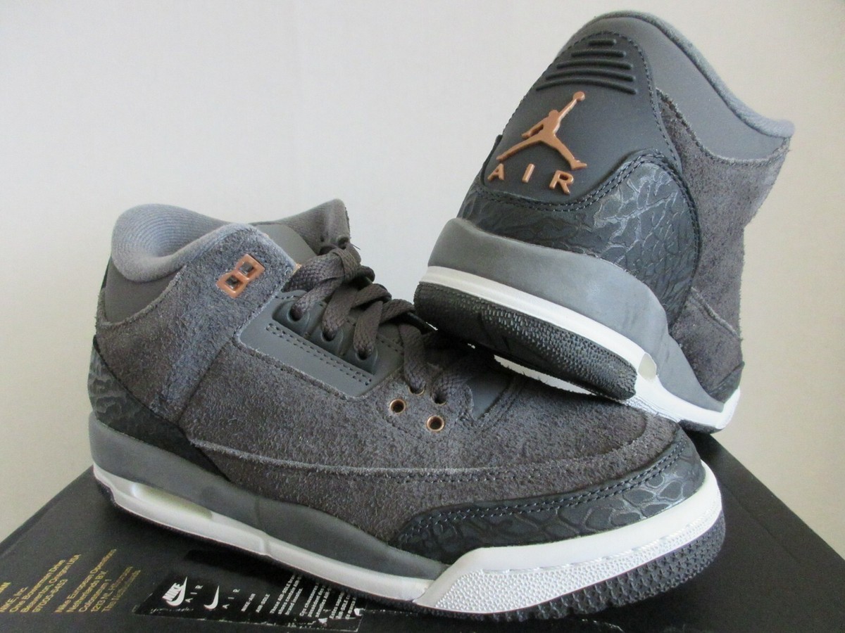 NIKE AIR JORDAN 3 RETRO GG DARK GREY-BRONZE SZ 5.5Y-WOMENS