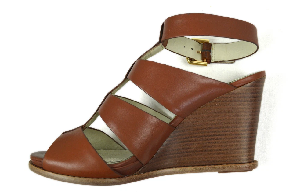 Brooks Brothers Womens Light Brown Leather Strap Wedge Sandals Heels 3" US 7.5 W - Image 3 of 4
