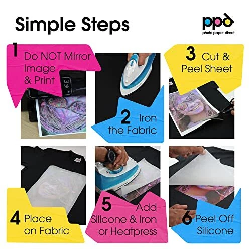 PPD Inkjet Premium T Shirt Transfer Paper A4 for Dark Fabric x 10 Sheets - Image 3 of 4