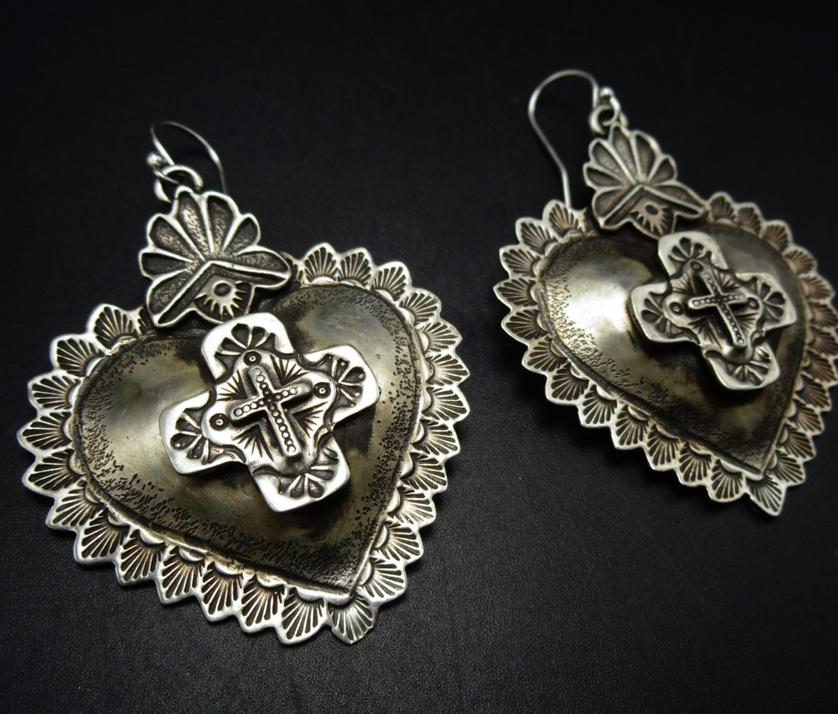 Supreme Vintage Native American Navajo Sterling Silver Cross Handstamped Earrings Supreme Vintage Native American Navajo Sterling Silver Cross Handstamped Earrings