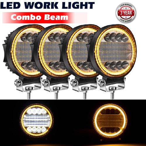 4x 5inch Round LED Driving Lights Bar Flood Work Pods Bumper Off Road 4WD 12V - Picture 2 of 13