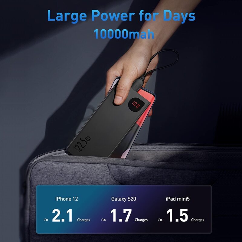 10000mAh 22.5W Fast Charging Power Bank Portable Battery