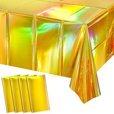 Iridescent Plastic Tablecloths Shiny Disposable Laser Rectangle 4 Pack Gold