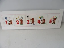 Finished Cross Stitch Teddy Bear Alpha Numeric Sampler Completed 6x20 Balloons