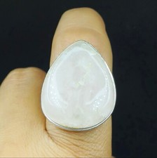Natural Rose Quartz Pear Gemstone 925 Sterling Silver Wedding Women's Ring