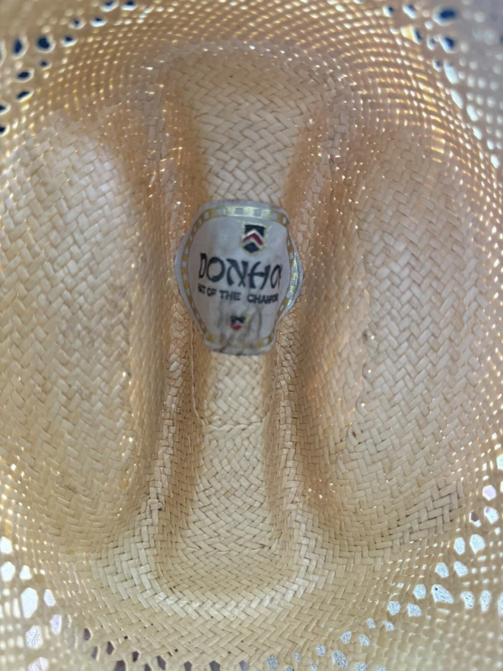 VTG DonHoy Straw Cowboy Hat Paul Bond’s Nogales AZ Braided Horsehair Band 6 3/4 - Imagem 3 de 4