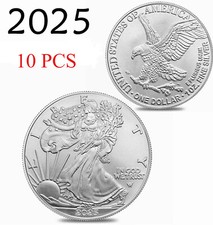 10 pcs 2025 1oz Silver US Eagle 1 Coin BU - Copper Plated Silver - Nonmagnetic