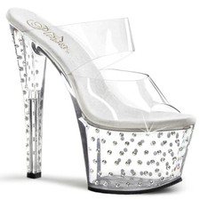 PLEASER STARDUST-702 Women's 7" Heel Platform Rhinestone Studded Chrome Shoes