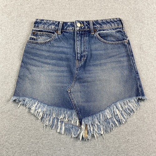 We The Free People Jeans Skirt Women 25 Mini Distressed Frayed Denim Blue Cotton - 第 1/18 張圖片