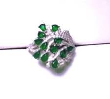 Unique Cluster Emerald  Zircon 925 Sterling Silver Ring