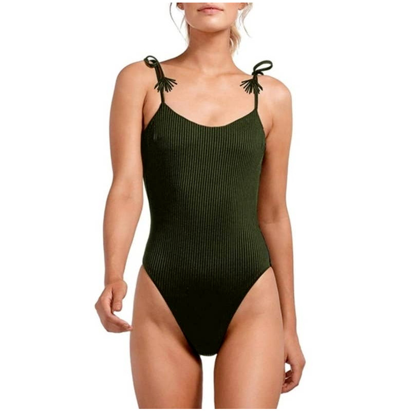 California Waves Junior Solid Moss Green Ribbed 1-Piece Swimsuit NWT Large