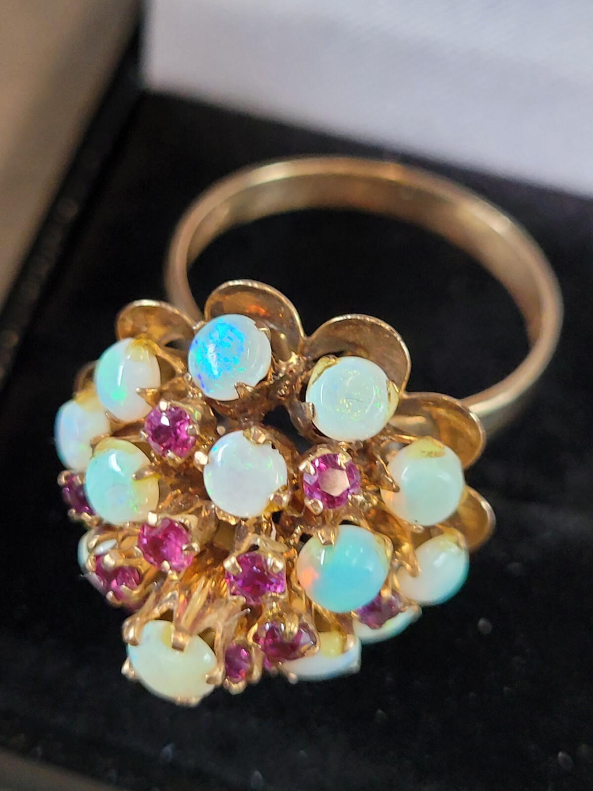 Opal Ruby Statement Ring Size 9.25 Cluster Cockta… - image 4