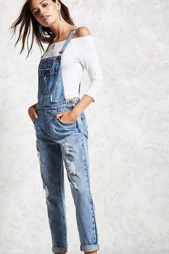 Forever 21 Distressed Denim Overalls | eBay