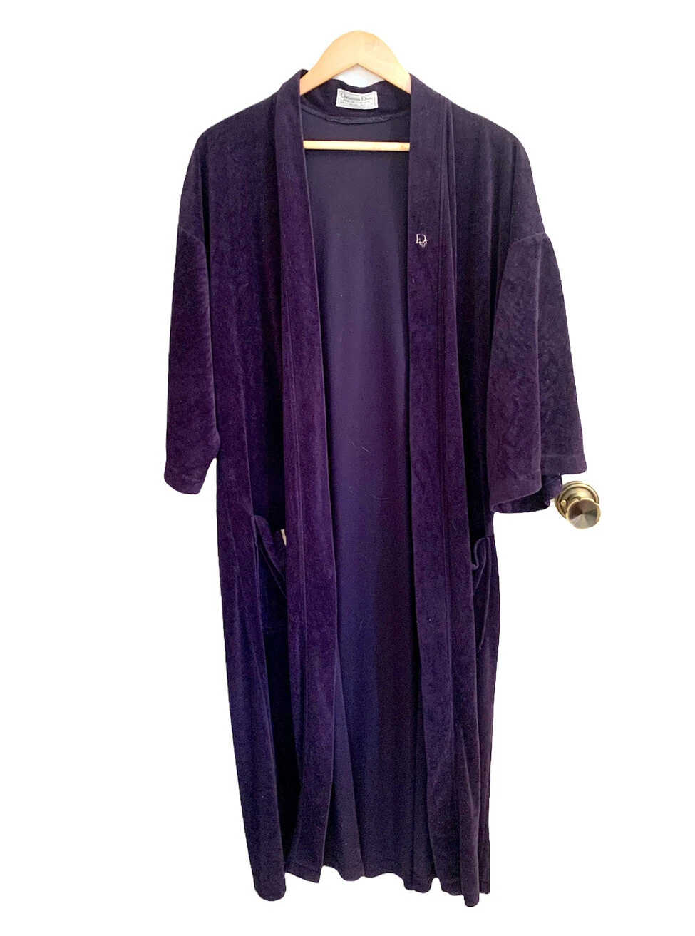 Logo robe velours vintage Christian Dior Monsieur coton bleu PAS DE CEINTURE taille unique