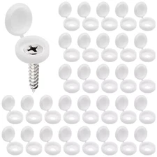 100pcs White Plastic Hinged Screw Cover Caps with Washer Flip Tops, Premium Fold