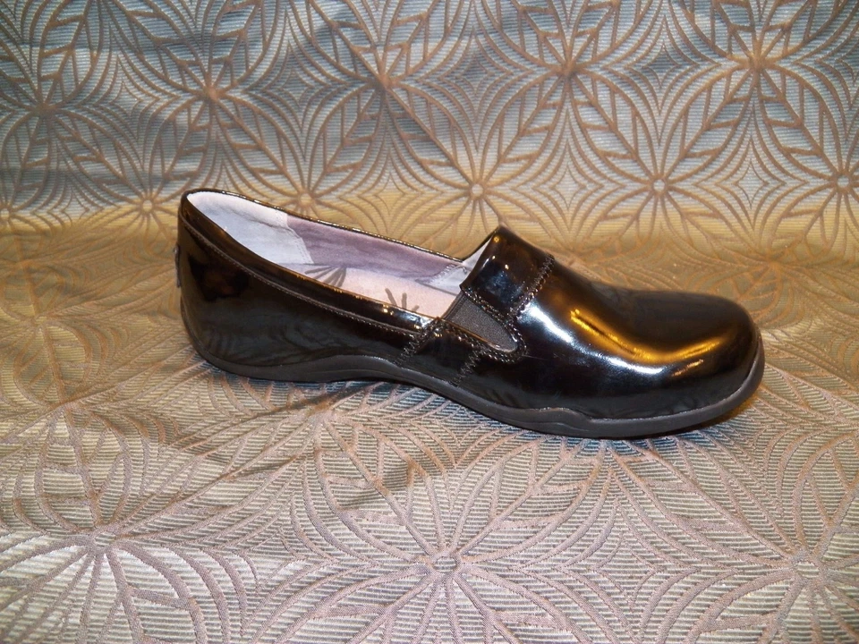 全新 女式 Ahnu Jackie 漆皮黑色皮革 Espadrille 乐福鞋 一脚蹬 正装鞋 — 第 4/4 张图片