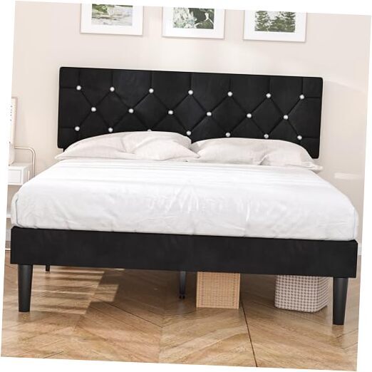 Full Size Bed Frame, Upholstered Platform with Adjustable Diamond Tufted