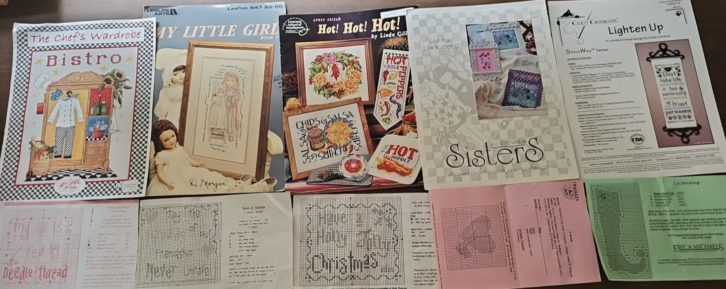 Lot of Vintage Counted Cross Stitch Patterns, Leaflets, Booklets 1988-2005