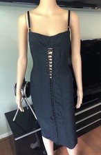 Dolce & Gabbana c.1996 Vintage Corset Lace-Up Bandage Semi Sheer Black Dress
