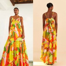 FARM Rio Neon Floral Tiered Cotton Maxi Dress - Small (e)