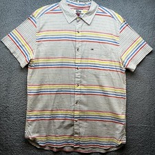 Tommy Hilfiger Shirt Mens XL Slim Fit White Multi Stripe Button Up Casual
