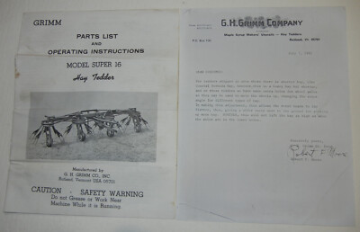 G.H. Grimm Model Super 16 Hay Tedder Parts List and Operating Instructions