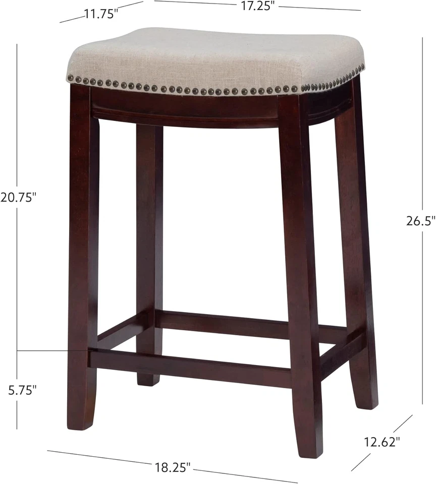 Linen Backless Claridge Stool, Counter Height, Beige & Dark Walnut - Image 3 of 4