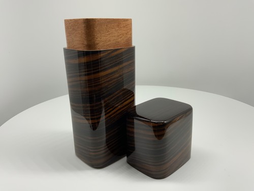 NEW WOODEN SUNGLASSES HARD CASE BOX BY ROGER POPE BROWN STRIPE GLOSS LINED - Picture 3 of 10