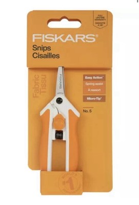 Fiskars No. 5 Steel Fabric Snips Spring-Action Handle Micro-Tip Straight Blade