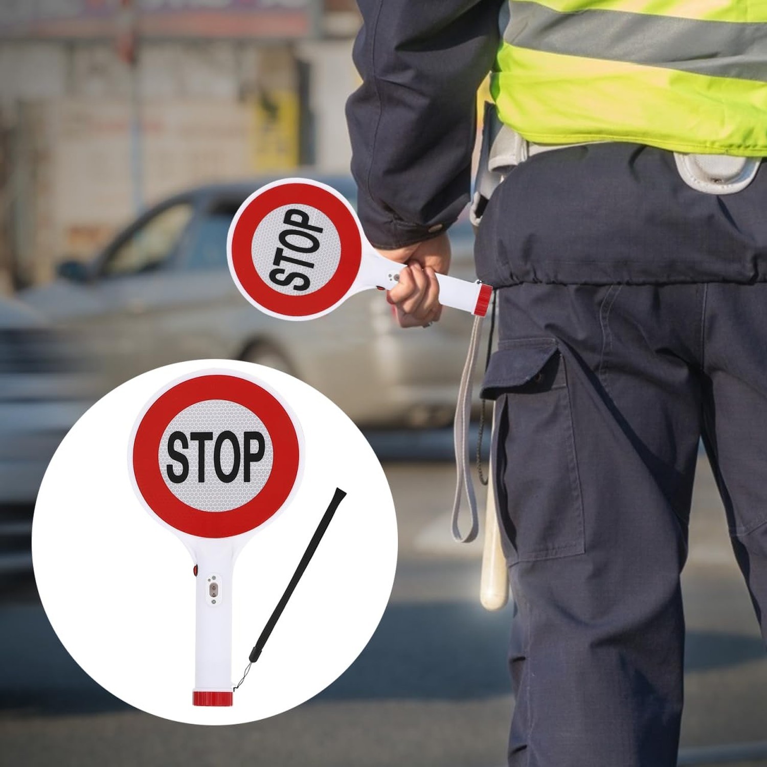 iplusmile Rechargeable Led Stop Sign Board with Wrist Strap, Lightweight Traf...