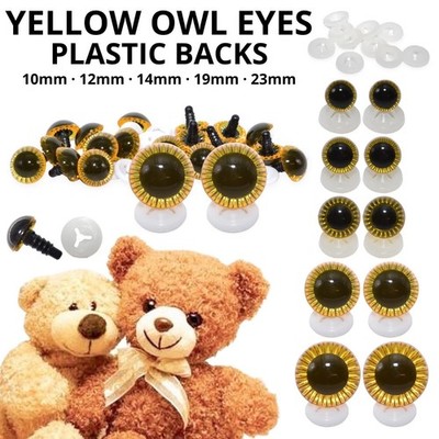 GELBE EULENAUGEN mit KUNSTSTOFFRÜCKEN  Teddybär Herstellung Stofftier Puppe Tier UK