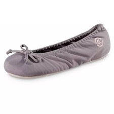 Isotoner Women's Stretch Satin Eco Comfort Ballerina Slipper Ash
